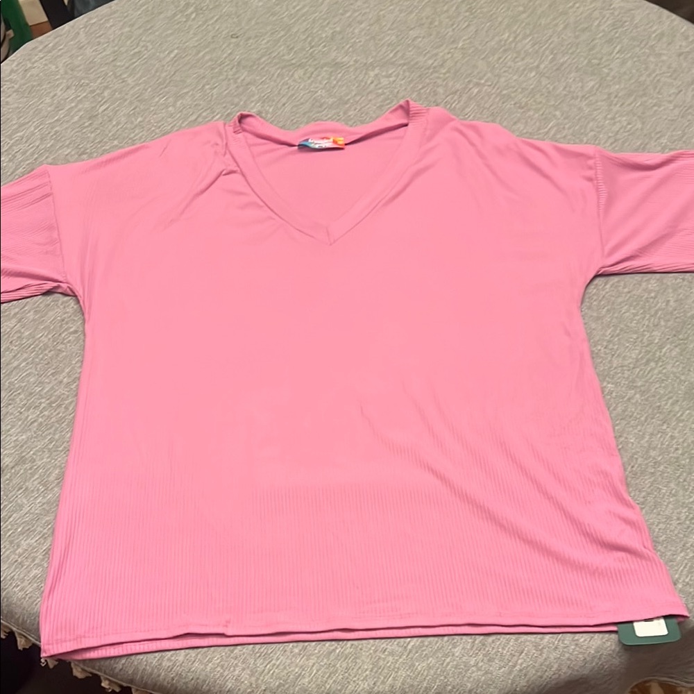 Pink V-Neck Short Sleeve Tee